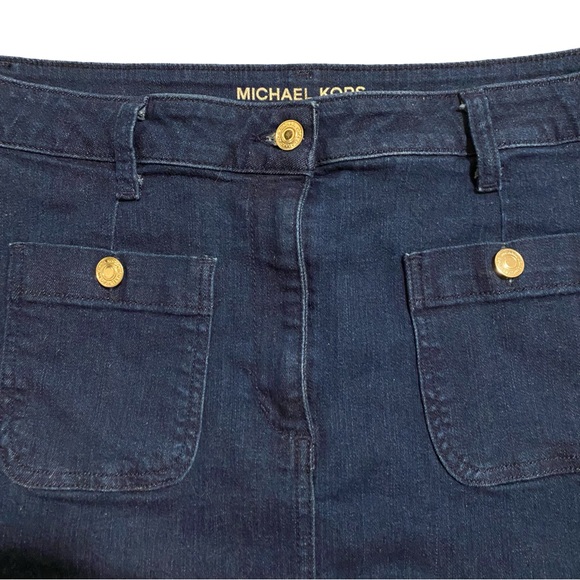 Michael Kors Navy Denim Skirt with Gold Accents Buttons - Picture 2 of 4